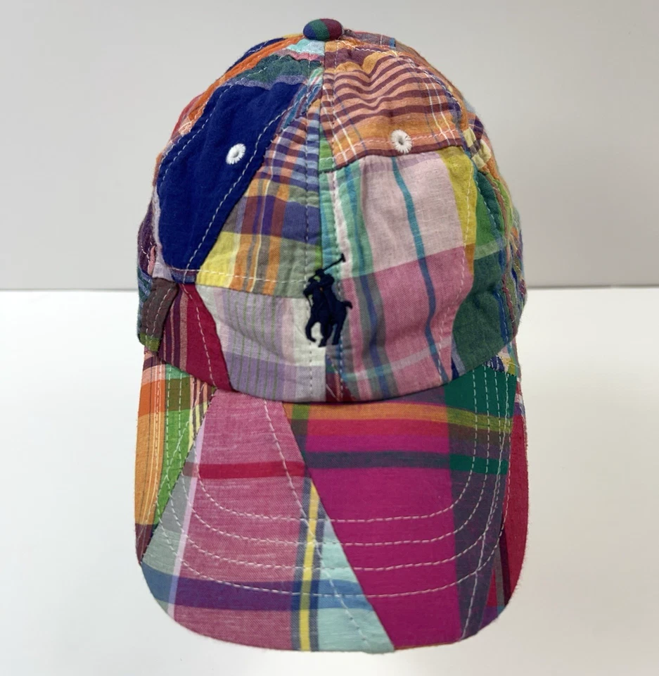 Boné de beisebol POLO RALPH LAUREN xadrez Madras ajustável patchwork chapéu pônei - Imagem 1 de 4
