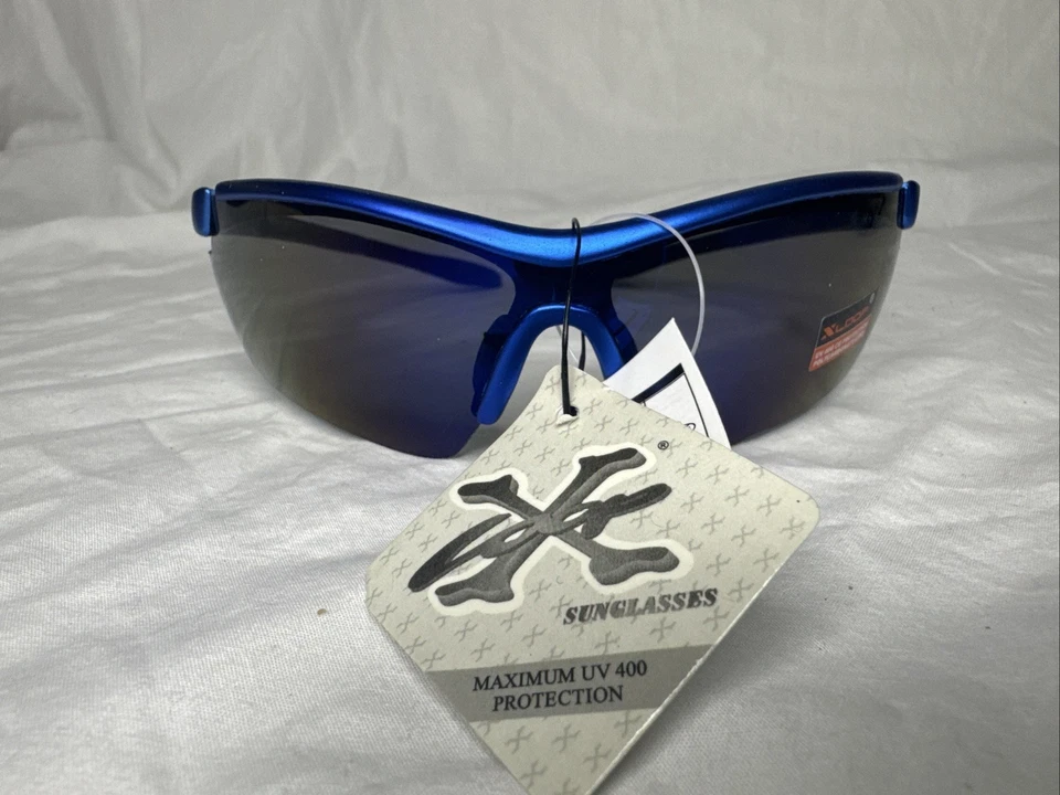 X-LOOP 男式太阳镜蓝色镜框和蓝色镜面镜片半无框新品 — 第 1/3 张图片