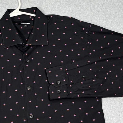 Jared Lang Geometric Shirt Men Large Black Neon Circle Print Button Long Sleeve - Image 1 of 4