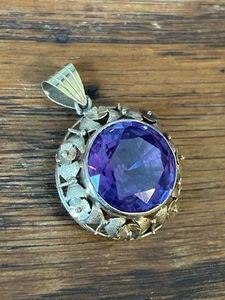 VINTAGE BEAUTIFUL 18K YELLOW GOLD AMETHYST PENDANT WIHT FREE SHIPPING - Picture 1 of 5