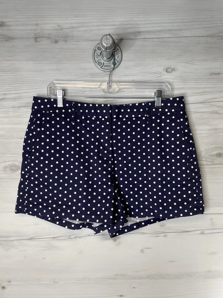 ELLE Chino Shorts Womens 8 Navy White Polka Dot Cotton Stretch Hook Zip Pockets - Image 1 of 4