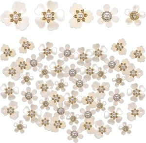 50 Stück Strass Knöpfe Kunstperlen Blumen Verzierungen Vintage Flachrücken Nähen - Bild 1 von 8