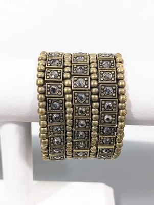 Brazalete Boho Tono Bronce Gris Estrás Panel Ancho 6.5 pulgadas Foto 1 de 4