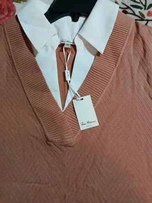 Vila Milano Women's Size XL Rosewood Sweater Vest with Attached White Blouse  - Image 1 of 4