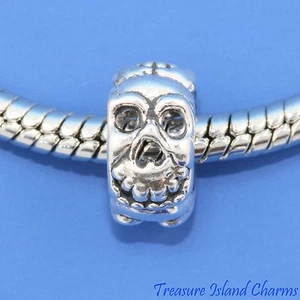 Human Skull Halloween 925 Solid Sterling Silver European Spacer Bead Charm Euro - Picture 1 of 1