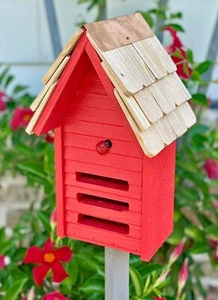 OXFORD GARDENS NEON RED LADYBUG CHALET - WOOD LADYBUG HOUSE - Picture 1 of 1