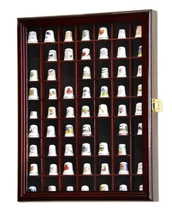 Thimble Display Case 59+ Miniature Cherry Wood Minifigures Wall Figure Cabinet - Picture 1 of 12
