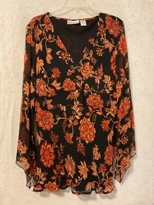 Vintage NY City Design Co. Damen mehrfarbige Seidenbluse Tunika Flatterärmel - Bild 1 von 7