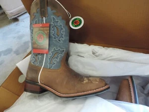 Women's Laredo 11" Lad Tan Dist/Blue Western Boots 5666 size 8M - Picture 1 of 10