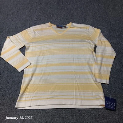 NWT VTG CRaZY Horse Liz Claiborne Knit Shirt Women Small  Yellow Striped V Neck - Image 1 of 4