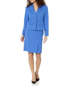 Le Suit Women’s Size 6 Petite, Checks 3 Button Jacket & Skirt Cabana Blue ~ NWT - Picture 1 of 10
