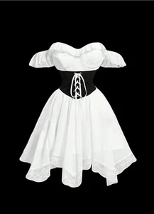 Black & White Patchwork Ribbon Off-Shoulder Women's Dress - Picture 1 of 2