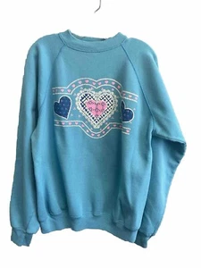 Sudadera Vintage Años 80 Aqua Grandmacore XL Cottagecore Corazones Encaje - Imagen 1 de 5