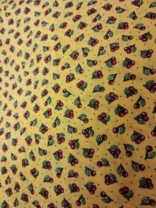 Cerezas Mary Engelbreit sobre tela de algodón amarillo 25x44 prelavado - Imagen 1 de 1