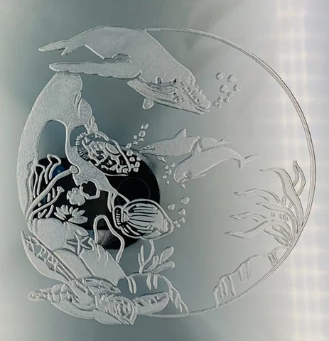 Vintage Whale Dolphins Mirror Etched Wood Framed Ocean Turtle Décor Wall Art Cover