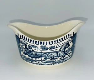 Vintage Royal USA Currier and Ives Blue Gravy Boat EX Cond B1 - Picture 1 of 6