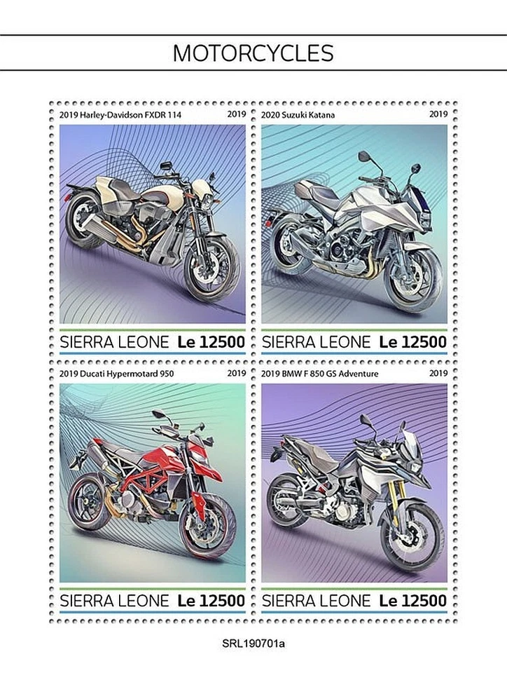 MOTORCYCLES - Motorcycle Motorbikes 4v MNH Stamp Sheet #1 (2019 Sierra Leone) - Image 1 of 1