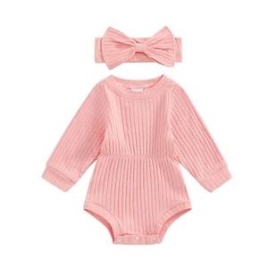Infant Baby Girl Fall Outfit Clothes Long Sleeve Knit Romper Jumpsuit with He... - Picture 1 of 7