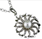 .55CT DIAMOND & AAA SOUTH SEA PEARL 14KT WHITE GOLD FLOWER FUN FLOATING PENDANT