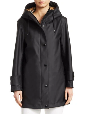 Auténtico abrigo negro Burberry London Hartlebury recubierto de goma lluvia EE. UU. 12 Foto 1 de 4
