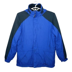 LL Bean Winter Jacket Men's Size M Thinsulate Blue/Black Parka Hooded Full Zip - Picture 1 of 11