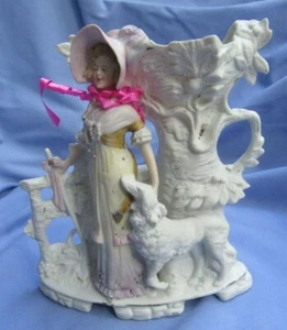 BORZOI GIRL GERMANY VICTORIAN SPILL VASE SCHNIEDER 7" dog figurine marked - Picture 1 of 12