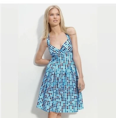 Calvin Klein blue polka dot  fit & flare criss cross back  dress~10~NWT~ - Image 1 of 4