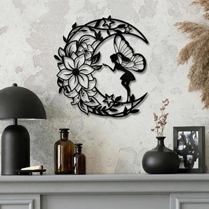 Metal Moon Fairy Wall Decor Indoor Outdoor for Kitchen Laundry Room Backyard - Picture 1 of 7