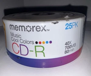 NUEVO SELLADO MEMOREX MUSIC COOL COLORS CD-R PAQUETE DE 25 40X 700 MB 80 MIN - Imagen 1 de 1
