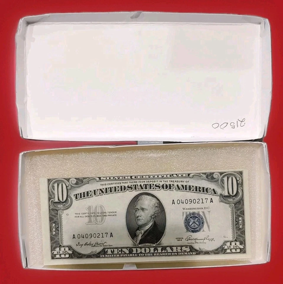 1953 Uncirculated 10 Dollar Bill off Center Stamp  Serial # A04090217A - Image 1 of 2
