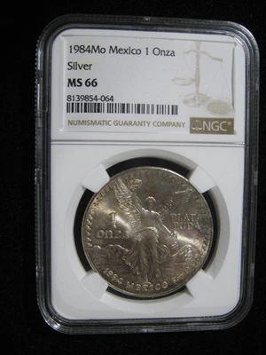 1984 MEXICO SILVER ONZA LIBERTAD NGC MS 66 LIGHT TONING - Image 1 of 3