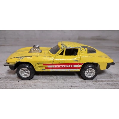 Vintage Tootsie Toy 1963 Chevy Corvette Yellow w/ Red Stripes *HEAVY WEAR* - Image 1 of 4