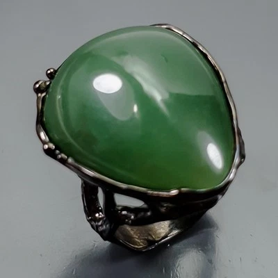 Handmade 38 ct Natural Chrysoprase Ring 925 Sterling Silver Size 8 /R413510 - image 1 of 4