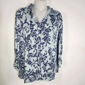 Camisa Chico's Mujer 8/10 Lavada a la Arena Satén Ikat Floral Botón Tejida Manga Larga - Imagen 1 de 9
