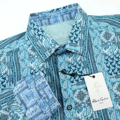NEW Robert Graham Kedron Teal Paisley Print Long Sleeve Button Down Shirt Mens M - Image 1 of 4