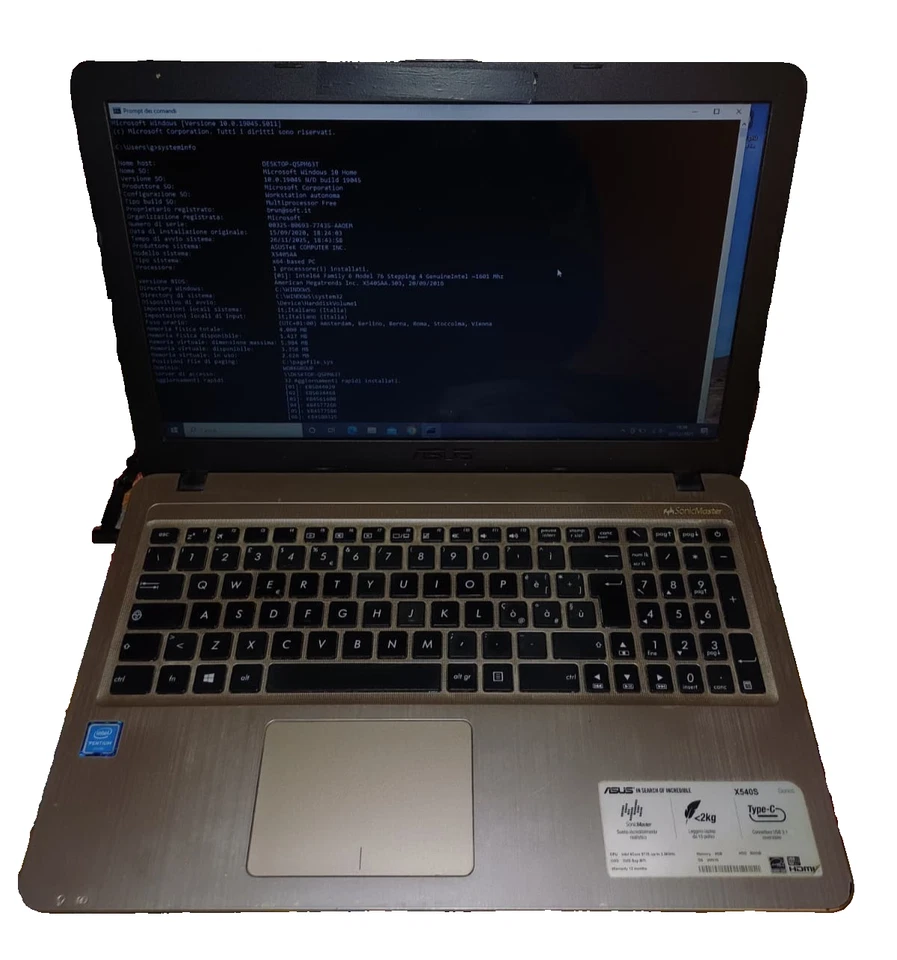 ASUS X540S 2016 Intel Family 6 Model 76  N3710 1.60 GHz 4GB Win 10 Home 64bit - Immagine 1 di 1