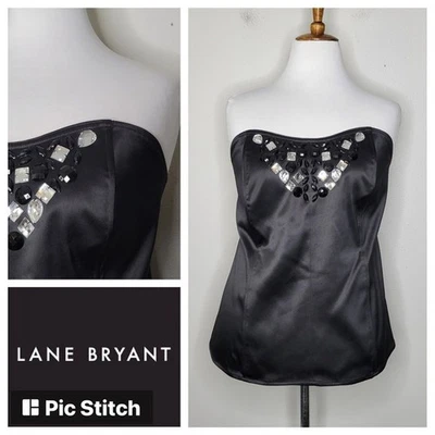 Top corsé Lane Bryant negro sin tirantes adornado satinado para mujer talla 18 Foto 1 de 4