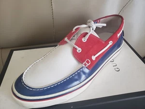 Gucci Boat Deck Topsider in pelle bianca da uomo 9,5 UK /10,5 - 11 vendita al dettaglio USA $ 1.100 - Foto 1 di 22