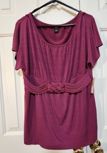 AGB Womens Size L BLOUSE S Sleeve Pull Over PURPLE POLY/SPANDEX Empire Waist NWT - Picture 1 of 6