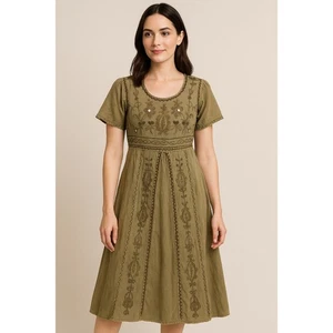 Vintage MPH 90’ olivgrün bestickt Boho Kleid 90er Y2K skurril Hippie Gr. SM   - Bild 1 von 8