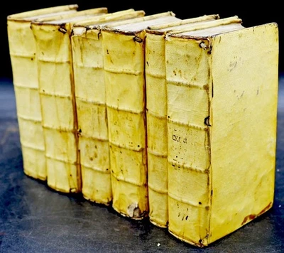 1714 Latin Bible in Six Volumes Post-Tridentine Catholic CHURCH Vellum Foto 1 de 4