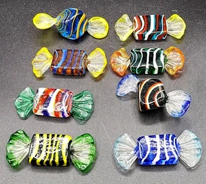 (8) Pcs Hand Made Blown Glass Wrapped Candies - Picture 1 of 3