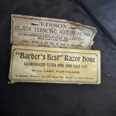 Vintage Edison “Black Diamond” Embossed Barbers Honing Stone W Labels - Image 1 of 4