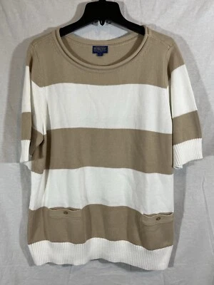 Pendleton White Beige Striped Knit Sweater 2X - Image 1 of 4