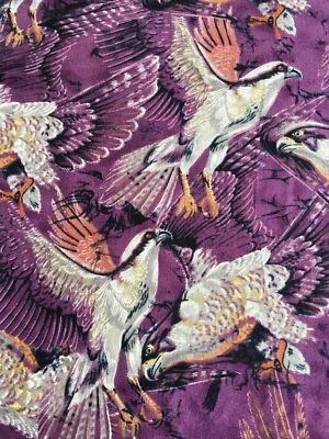 Kestrel Raptor Bird Sparrow Hawk PREY Beth Bruske Purple Cotton Fabric 1/2 yd  - Image 1 of 4
