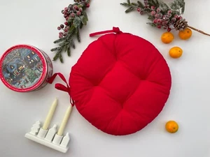 Round Chair Cushion with Ties — Holiday Red - Picture 1 of 6