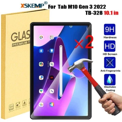 2Pcs Lenovo Tab M10 3rd Gen TB-328FU 10.1 Tempered Glass Screen Protector Clear - Image 1 of 4