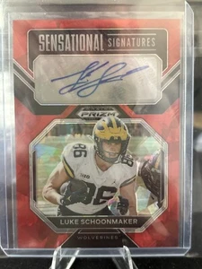2023 Panini Prizm Luke Schoonmaker University Of Michigan Red Cracked Ice Auto - Picture 1 of 2