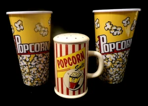 RETRO STYLE 3 PC POPCORN SERVING SET - Popcorn Salt Shaker and 2 Popcorn Tubs - Picture 1 of 13
