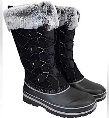 New in box KHOMBU Ellie Black Lace-Up Winter Boots Suede With Faux Fur Trim 10 - Image 1 of 3